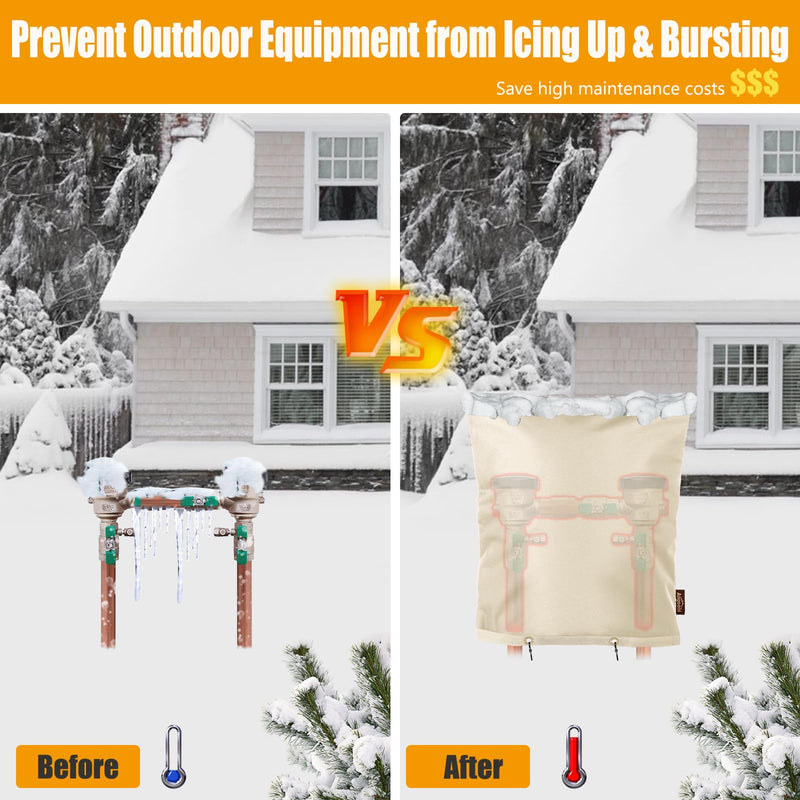 Upgraded Backflow Preventer Cover Aluminum Foil (5℉) - 16"W x 20"H Industrial 600D Winter Sprinkler Valve Covers for Outside, Anti-UV Winter-Freeze Water Well Pump Cover, Beige 16" W x 20" H