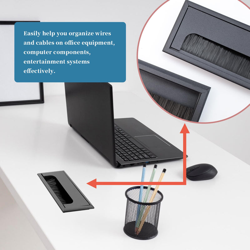 Rectangle Cable Grommet Metal Wire Hole Cover for Management of Computer Desk Wire Black 160mm x 80mm - Pack of 2 Black 80*160mm