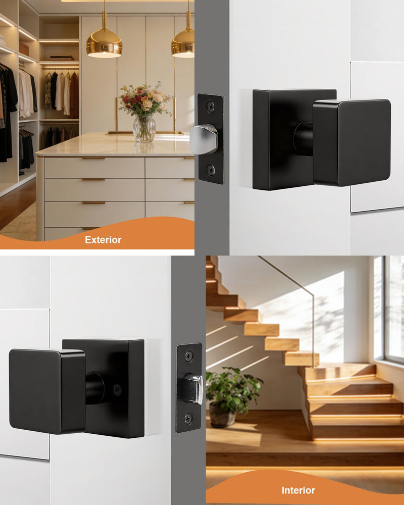 Probrico Black Square Door Knobs Interior, Heavy Duty Door Handles for Hallway Closet, Keyless Passage Door Lock 1 Pack - NewNest Australia