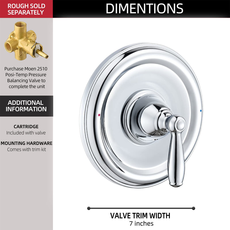 Pressure Balancing Tub and Shower Trim Kit, Compatible with Moen Posi-Temp Valve, Chrome