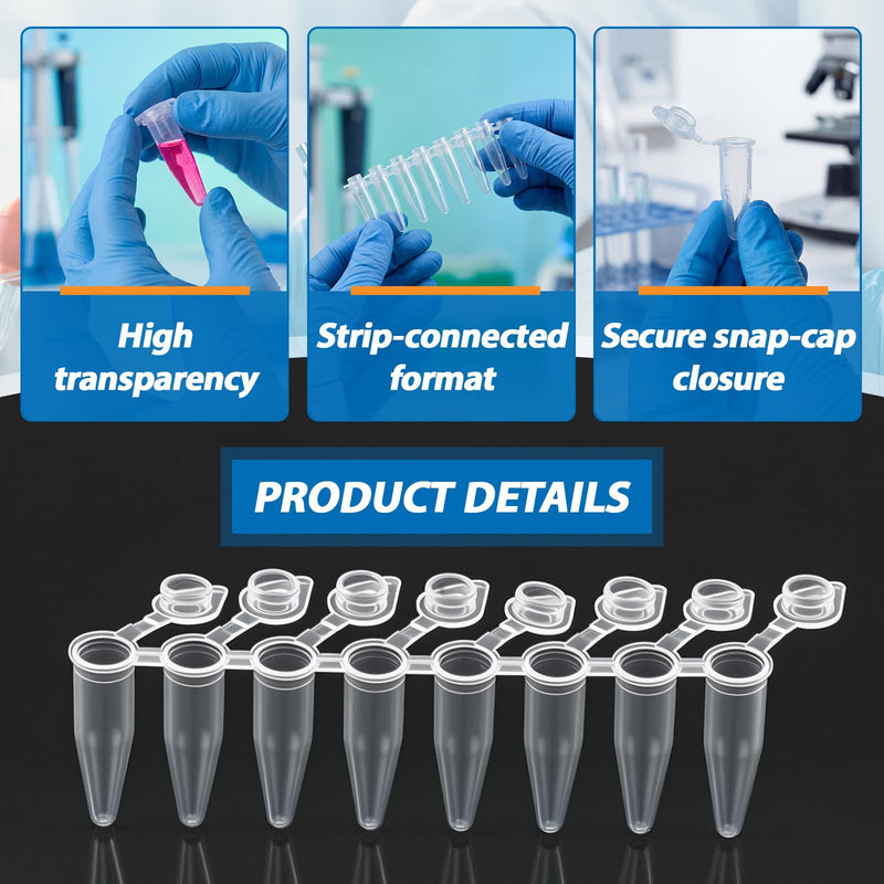LemonRoad 125 Strips 0.2 ml PCR Tubes with Shingled Flat Caps PCR Reaction Microcentrifuge Tube