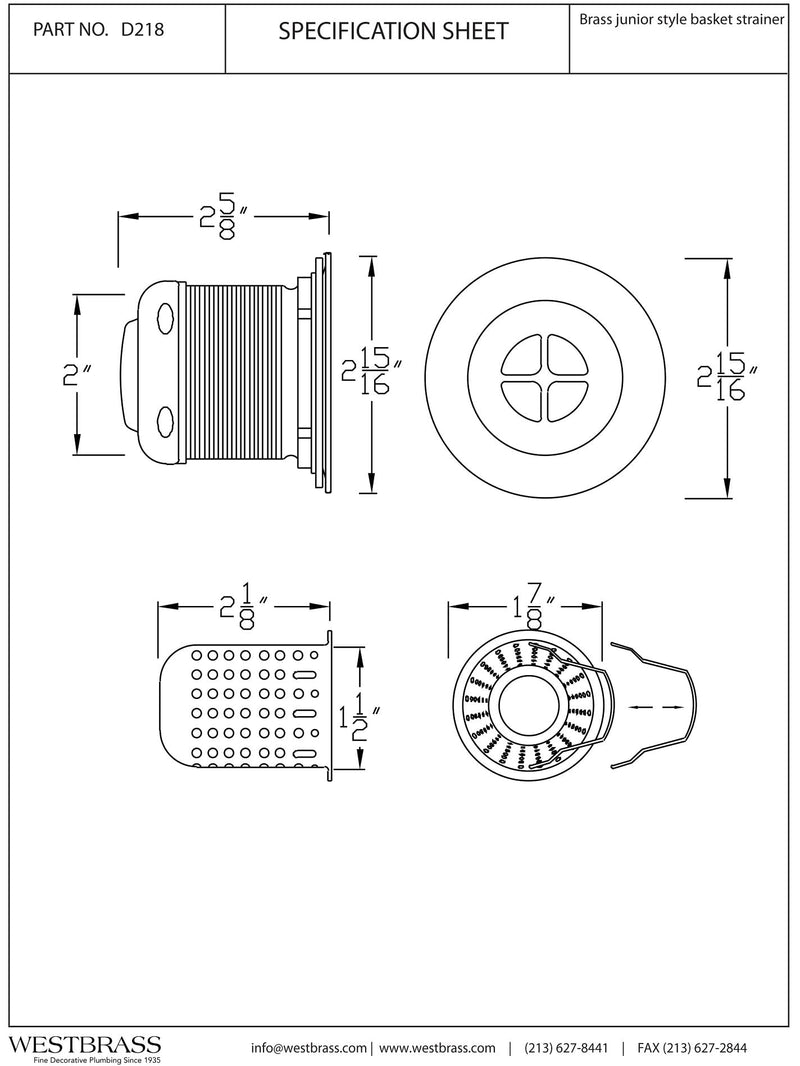 Westbrass A218-01 Junior Bar and Laundry Sink Drain Assembly with Removable Strainer Basket, Polished Brass