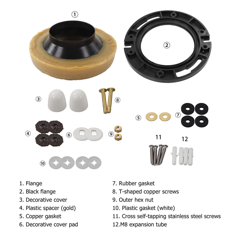 Toilet Wax Ring, Wax Ring for Toilet Base Seal Ring Replacement Kit with Closet Bolts Toilet Flange Repair Kit Thick Flange and Retainer Washers for Toilet Gas Odor Drain Pipe Watertight Sealing