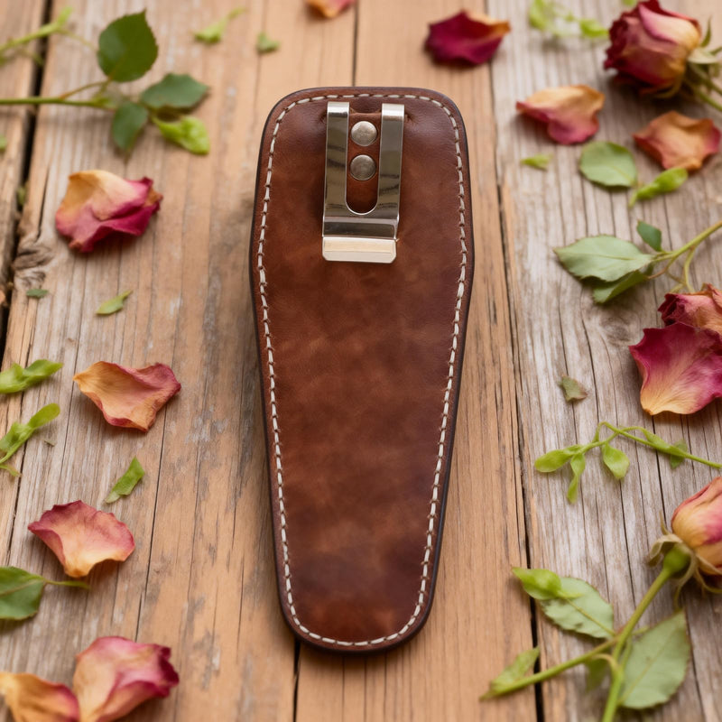 Leather Pruner Holster Belt Clip Holder for Pruning Shears, Garden Scissors | sturdy belt clip attachment, universal tool fit, hand-stitched construction, versatile for gardeners and landscapers