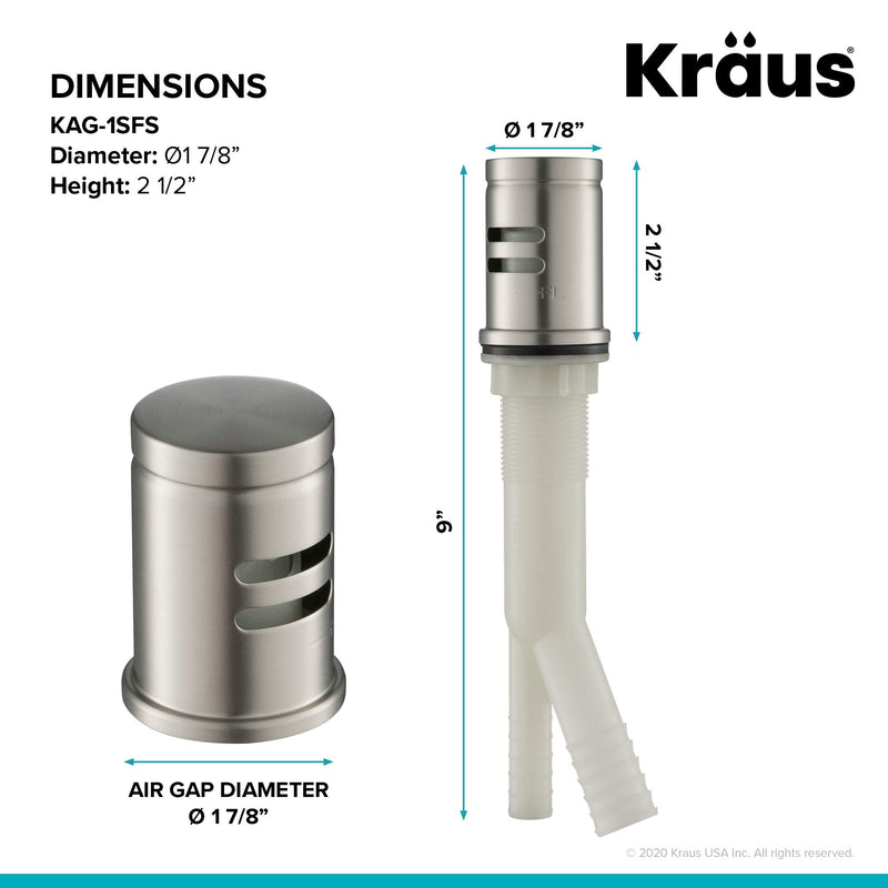 KRAUS Dishwasher Air Gap in Spot Free All-Brite™ Stainless Steel, KAG-1SFS Spot Free Stainless Steel Flat Top