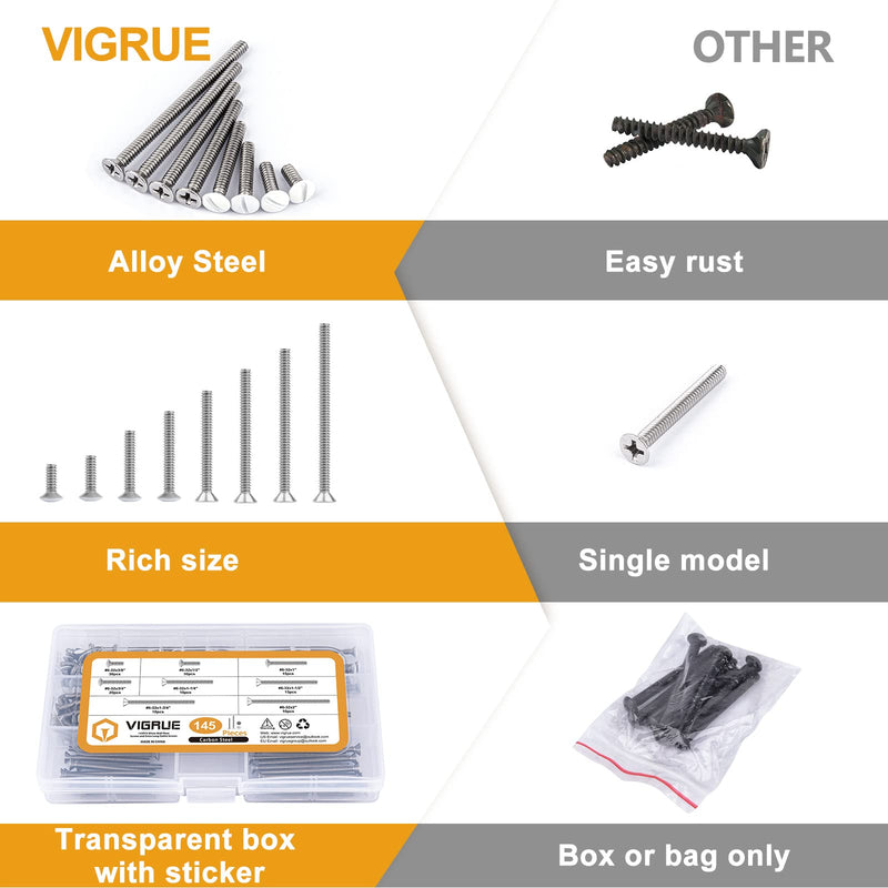VIGRUE 145PCS Extra Long Outlet Screws Long Electrical Outlet Screws Wall Plate Screws White Machine Screws Device Mounting Screws Outlet Plate Screw Faceplate Screw