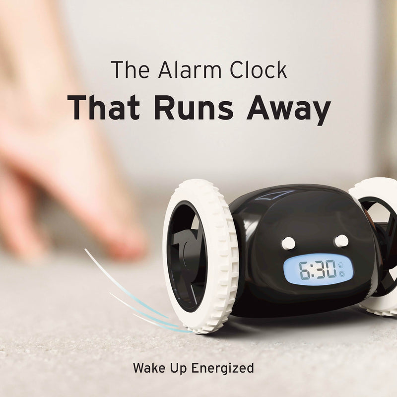 CLOCKY Alarm Clock on Wheels – Loud Rolling Alarm Clock for Heavy Sleepers | Runaway Clock that Jumps & Runs to Wake You Up | Funny Unique Gift for Adults, Teens & Kids Bedrooms (Black) Black