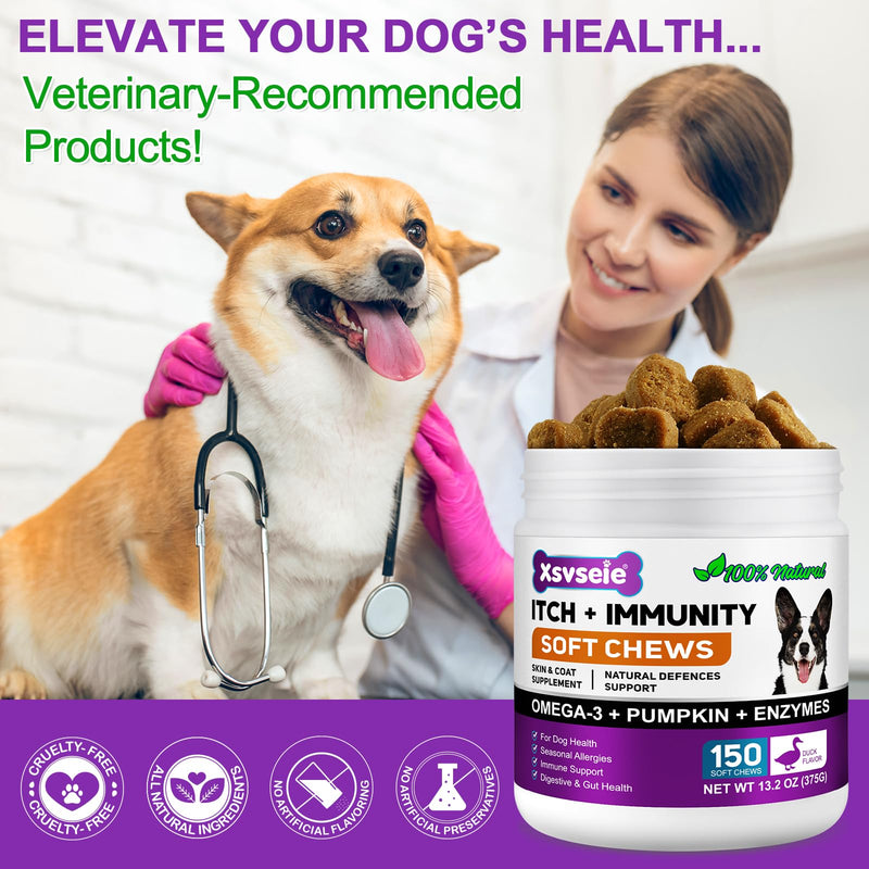 Dog Allergy Relief Chews, Dog Allergy Relief Treats for Itching Skin, Anti-Itch for Dogs, Immune Supplement, Seasonal Allergies, All Breeds and Sizes - 120 Grain
