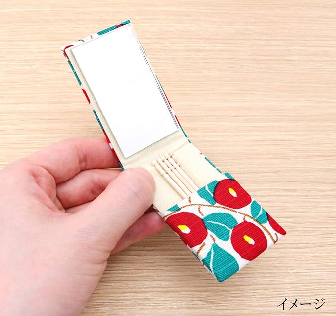 Keisuu Yumeji Hand Mirror, Foldable, Compact, Etiquette, Portable, Includes Toothpick, Japanese Pattern, Fashionable Mirror, Camellia, Made in Japan - NewNest Australia