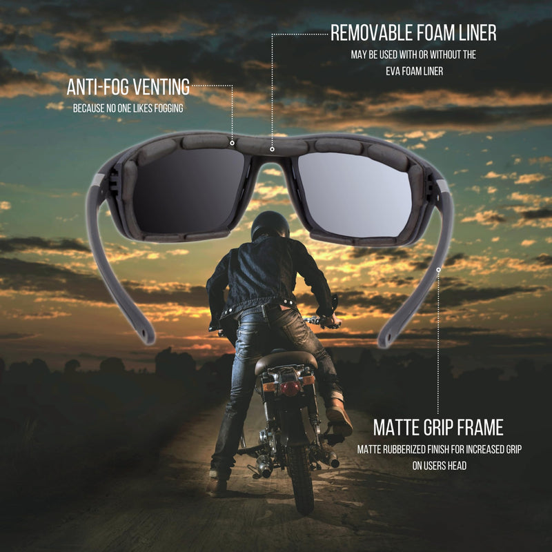 WYND Blocker Polarized Dry Eye Wind Resistant Sunglasses Motorcycle Glasses (Model 335 Polarized) Black | Blue Blocking