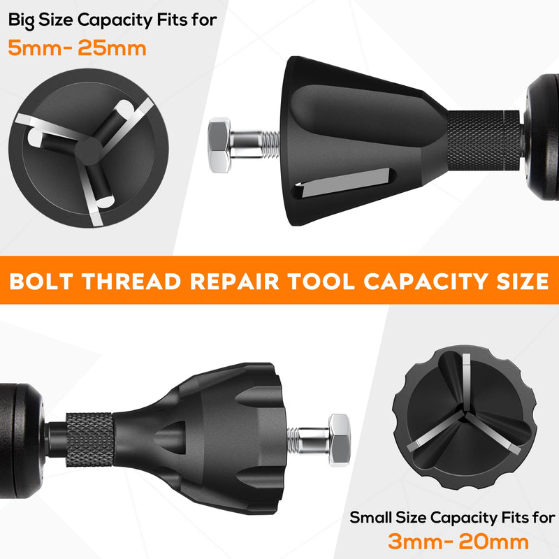 High Strength & Hardness Deburring External Chamfer Tool, with YG8 Carbide Blade, Bolt Thread Repair Tool, Deburring Drill Bit for Repairing Damaged Bolts (3-20mm/1pc+5-25mm/1pc) 3-20mm/1pc+5-25mm/1pc