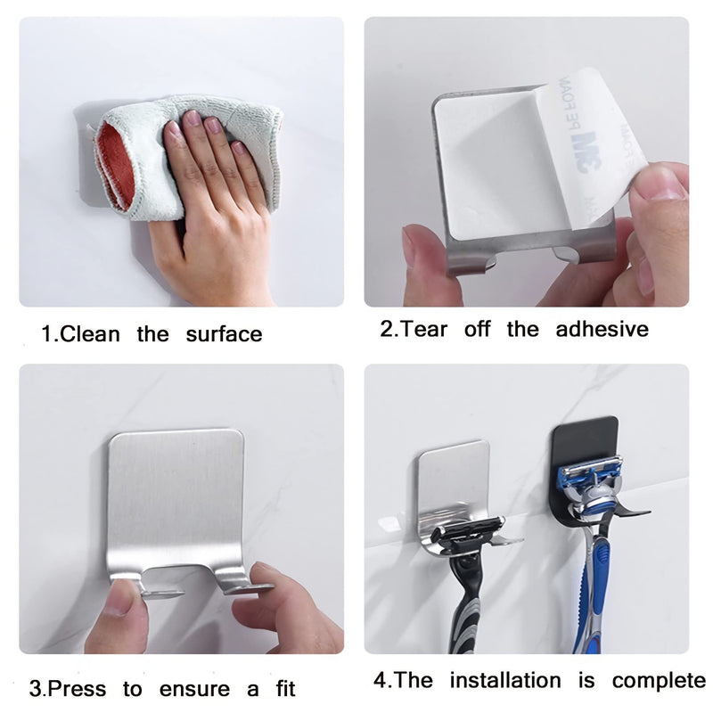 Waterproof Razor Holder Shaver Hook for Shower,Self Adhesive Hooks Stainless Steel Heavy Duty Storage Hook,Shower Hook for Razor,Wall Hook for Plug Robe Towel Bathrobe Coat for Kitchen Bathroom 2 Pack Black - NewNest Australia