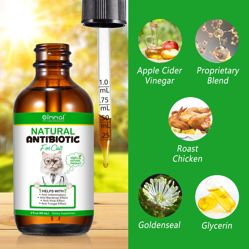 Natural Antibiotics for Cats, Antibiotic Liquid Drops Helps Immune System, Cat Antibiotic Supports Allergy Relief, Itching & UTI, Pet Health Supplies Multivitamins, Chicken Flavour - 4 Fl Oz / 2 Pack