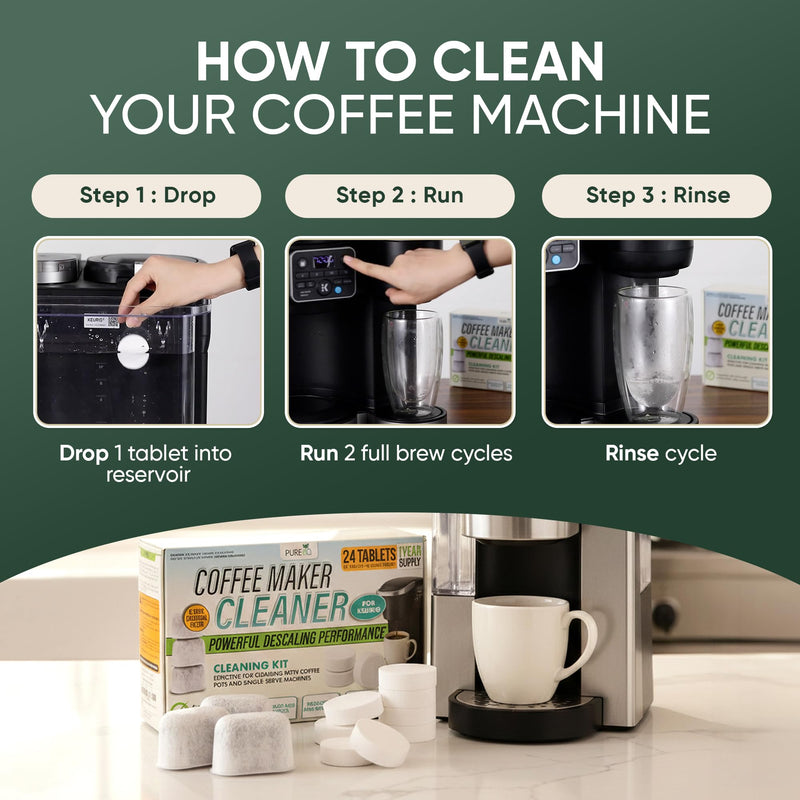 Coffee Maker Cleaner Tablets – 24 Count, Descaling Tablets for Keurig and Breville Machines – Includes 6 Water Filter Cartridges – Deep Cleaning Descaler Tab for Espresso & Single-Serve Coffee Makers