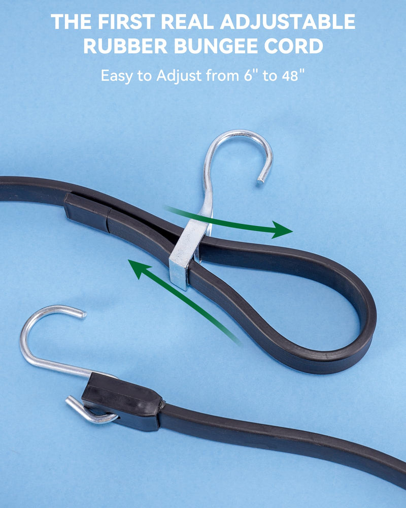 48 Inch Adjustable Rubber Bungee Cords, Easy to Adjust from 6" to 48", Black Bungee Straps with 1.9X Stretch, Rubber Tarp Straps with Crimped S Hooks for Cargo, Tarps, Van, Truck, Motorcycle (8 Pcs) 100% Rubber 48 Inch
