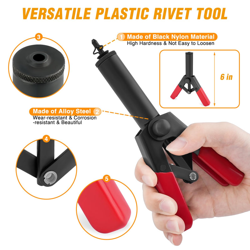 GOOACC 82Pcs Plastic Rivet Gun Set with Fastener Remover Pop Rivet Assortment - for All Plastic Rivets Safe Metal or Plastic Clips Removal for Installing and Removing Car Door Upholstery 80Pcs Rivet Set + 2 Remover