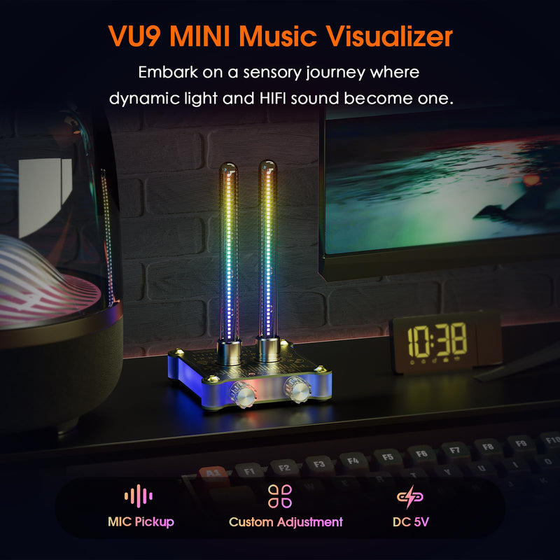 Douk Audio RGB LED Sound Level: Tube Meter Music Spectrum Display Microphone Pickup Magnetic Design Desktop Set-Up HiFi Gaming Ambient Light for Audiophiles Gift (VU9-MINI)