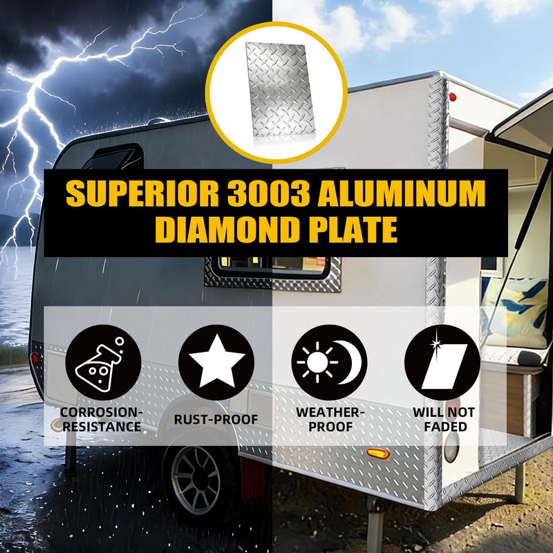 3003 Aluminum Diamond Plate Sheet Metal, 16GA .063" 12 x 48 in Flat Heavy Duty Diamond Plate, Polished Silver, Easy Cut, Protect & Reinforce Trailer Floor, RV Wall, Garage, Boat & DIY 12" x 48", 1pc