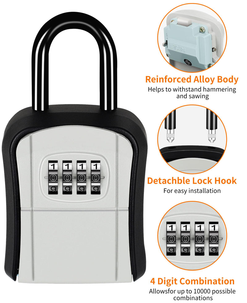Portable Key Lock Box,Key Holder Safe Security Lock Box for Indoor, Outdoor, Garage, Garden, Store (1, Grey) 1