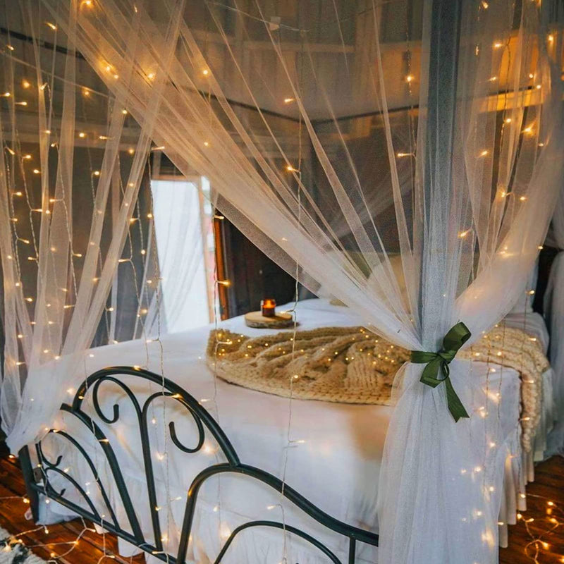 echosari 300 LED Curtain Lights Battery Operated, 9.8ft×9.8ft Hanging Lights with Remote Timer Fairy Curtain Lights for Bedroom Patio Wedding Backdrop Party Decór (Warm White) Warm White