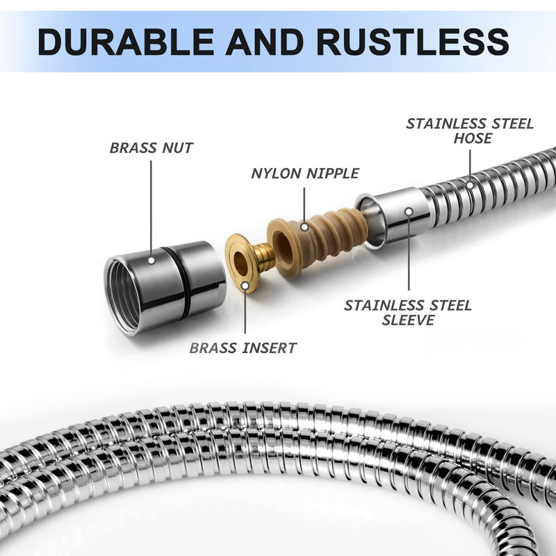 Shower Hose, 79 Inches Extra Long Stainless Steel Handheld Shower Head Hose with Brass Insert and Nut, Flexible, Chrome