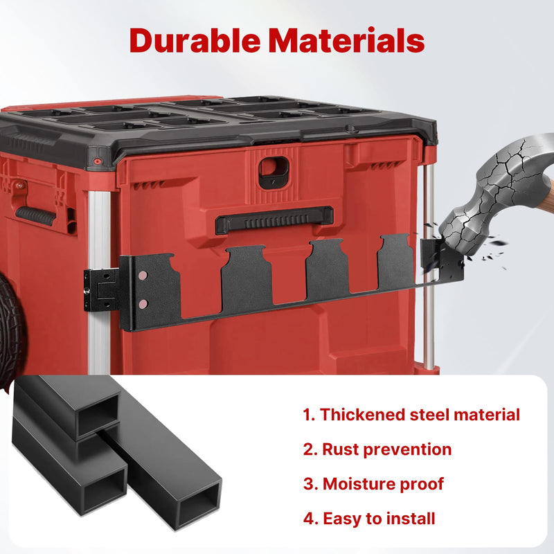 4-Slot Battery Holder Compatible with Milwaukee M18 Battery, Milwaukee Battery Holder Side Organizer with Rail Clips for Packout System, Mounted on Packout Toolbox to Secure Storage and Easy Access Black