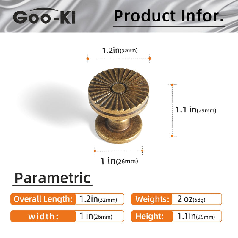 Goo-Ki Antique Brass Cabinet Drawer Knobs Zinc Alloy Kitchen Hardware - 6 Pack Vintage Bronze Retro Brass Single Screw Bar Pull Handles for Cupboard Wardrobe,9615GT-DK