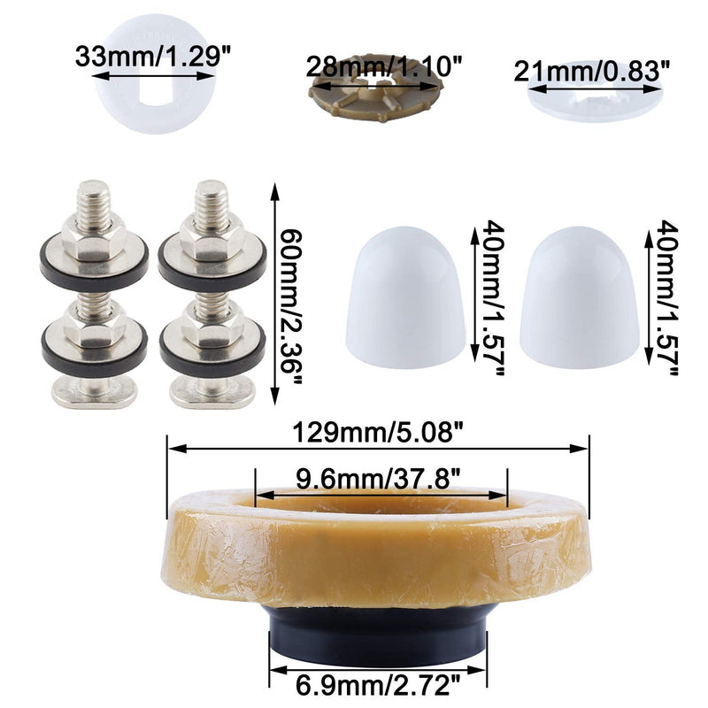 iFealClear 2 Sets Toilet Wax Ring Kit with Bolts, PE Flange and Extra Retainers, Thick Wax Ring Gasket for Toilet Bowl, Washers Bolt Caps Gasket Use for Most Toilets- Gas, Odor and Watertight Seal