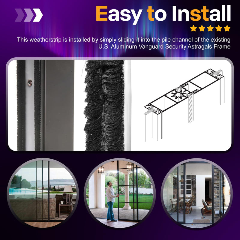 W562C .625" (16 mm) Vanguard Security Astragal Replacement Pile Weatherstrip 100FT Replace Worn Pile Weatherstrips on U.S. Aluminum Doors with Vanguard Security Astragals Five Year Free Replacement .625"