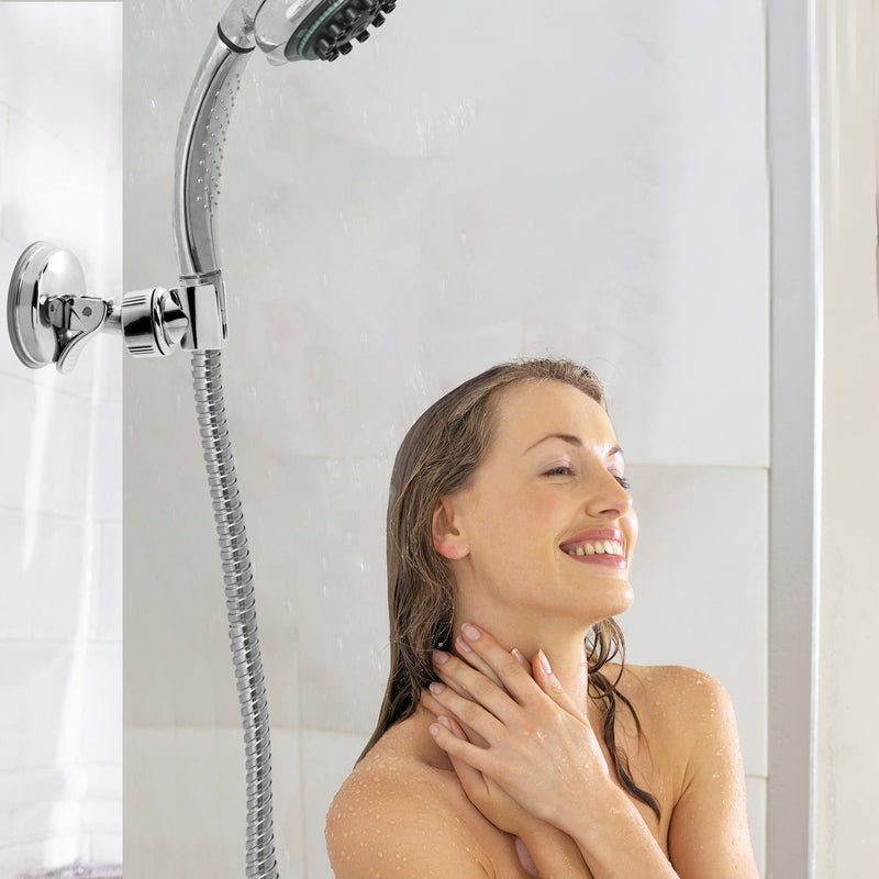 Shower Head Holder Suction Cup Shower Head Holder, Adjustable Height Wall Mount Shower Wand Holder Bracket ABS, Removable Handheld Shower Head Holder Silver (2 Pack) 2 Pack