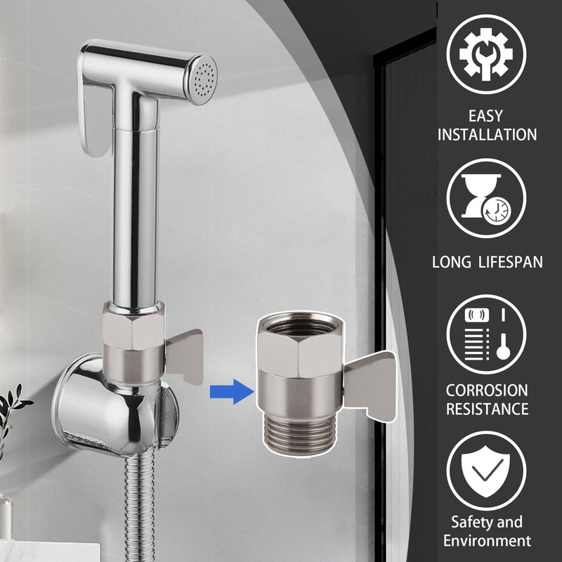 Shower Shut Off Valve, Shower Flow Control Valve,Soild Brass Flow Pressure Regulator for Handheld Shower Head G1/2 Brushed Nickel