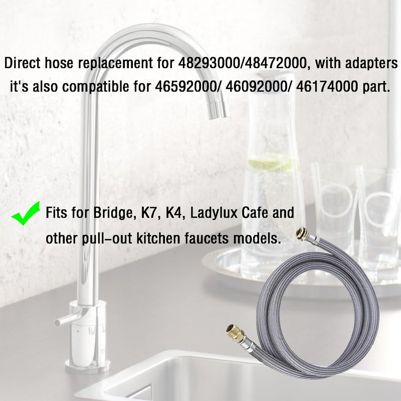 Kitchen Faucet Hose Replacement Compatible With Grohe 48293000 Flexible Shower, Pull-out Faucet Hose with Counterweight & 3 Adapters