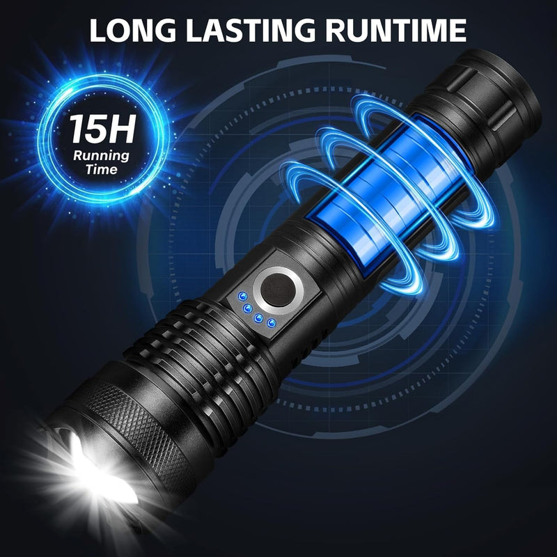 Flashlight Rechargeable LED High Lumens - 99,000 Lm Powerful Handheld Flash Light with 5 Modes, Bright Waterproof Torch for Camping Home (3 Packs) 3