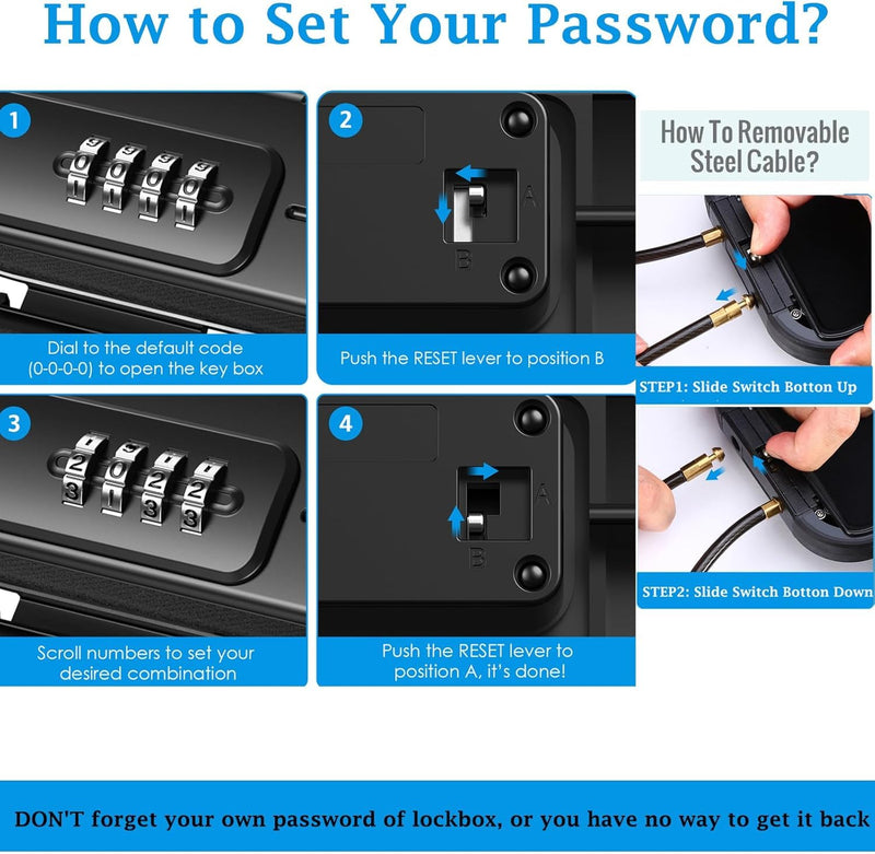 AMIR Portable Lock Box, 4 Digit Combination Lockbox, Waterproof Anti