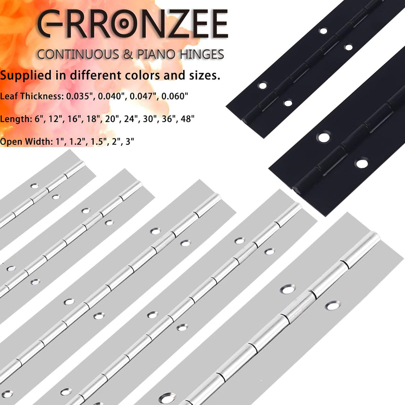 2PCS Piano Hinge 24 Inch Stainless Steel Continuous Hinge with Holes Heavy Duty Piano Hinge for Cabinets Boat Marine Door, Screw Included 0.04" Leaf Thickness 1.2'' Open Width