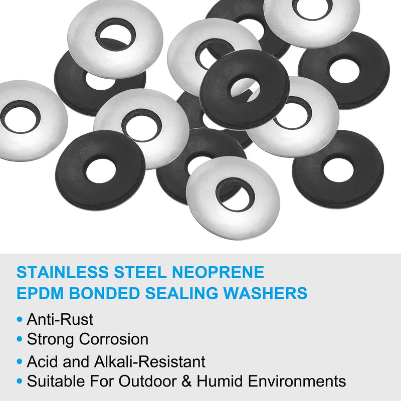 PATIKIL 304 Stainless Steel EPDM Bonded Sealing Washers, 10 Pieces 3/8"x1" Neoprene Rubber Washers Bonded Sealing Gasket for Marine Roof Bolt Supply 3/8"x1"