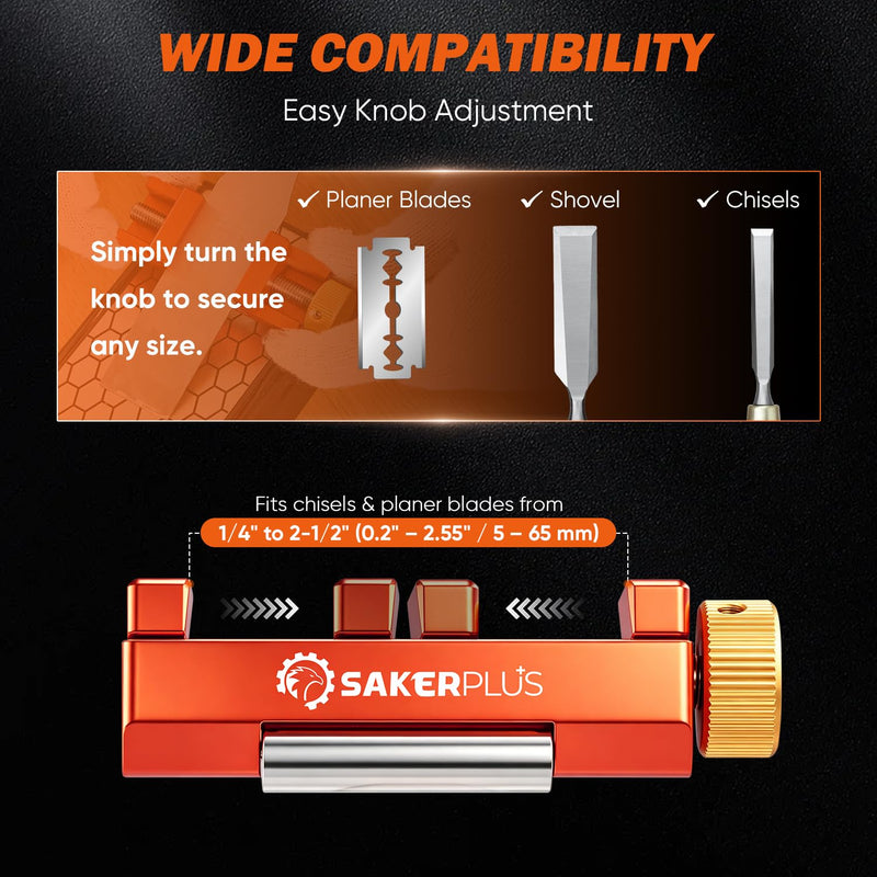 SakerPlus Honing Guide with Whetstone, Off-Center Sharpening Tool for Chisels and Planes, Width 0.2–2.55 Inches, Fine/Coarse Diamond Stone (Guide*1+Stone*1) Guide*1+Stone*1