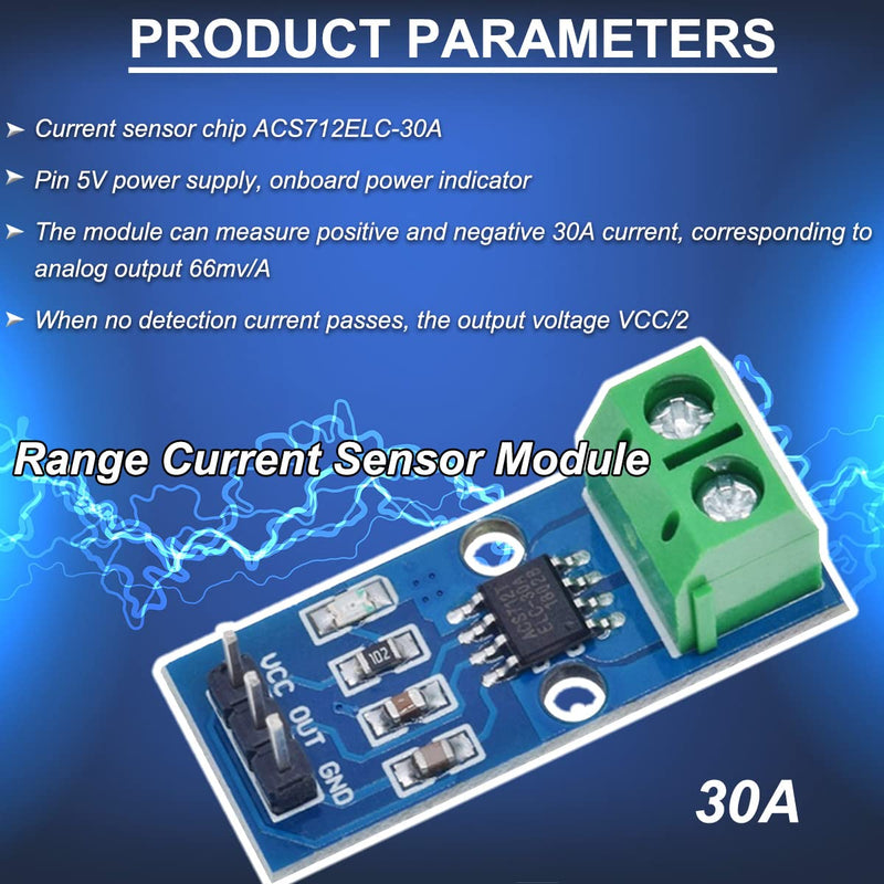 5 Pcs ACS712 30A Range Current Sensor Module Chip ACS712ELC-30A Hall Current Sensor Current Measuring Module with Dupont Cable for Arduino