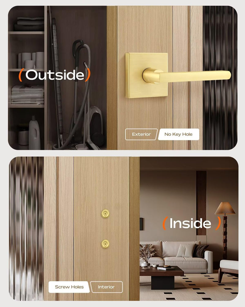 Leydebong 3 Pack Single Sided Gold Heavy Duty Door Lever Dummy Door Handle Set Door Hardware, Door Handles, Interior Door Handles Dummy Door Lever without Lock and Key