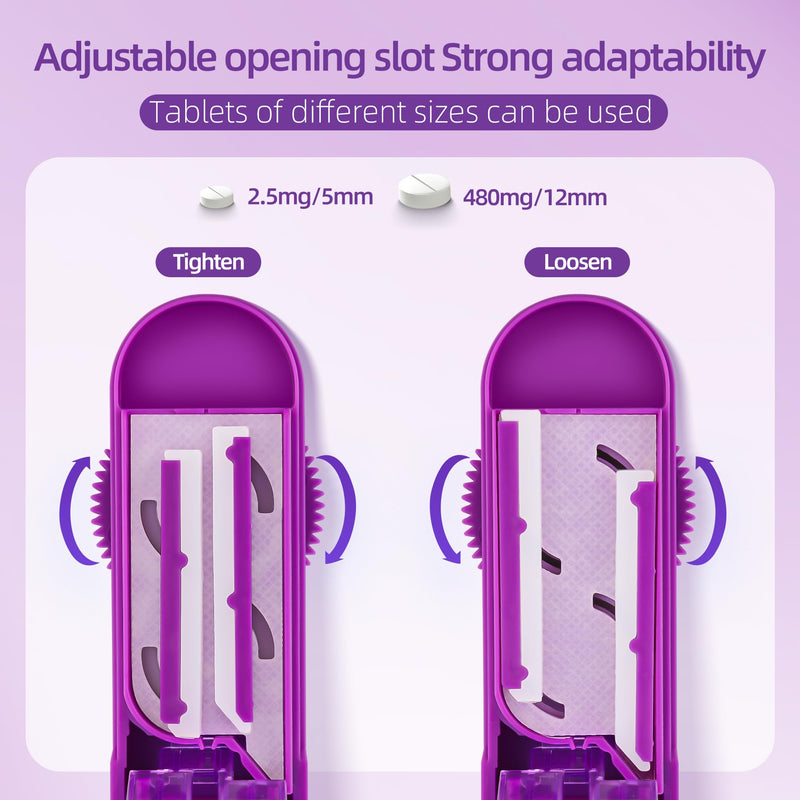 DUBSTAR Pill Cutter Splitter for Small and Tiny Pills, Multiple Pill Cutters for Small or Large Pills, Adjustable Pill Splitter with Centering Device and Blade Guard for Multi Tablets (Purple) Purple