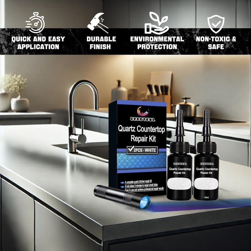 Premium Quartz Countertop Repair Kit, 2pcs White Granite And Marble Chip Repair Kit, Quickly Repair Kitchen Countertops, Scratches, Cracks countertop chip repair kit