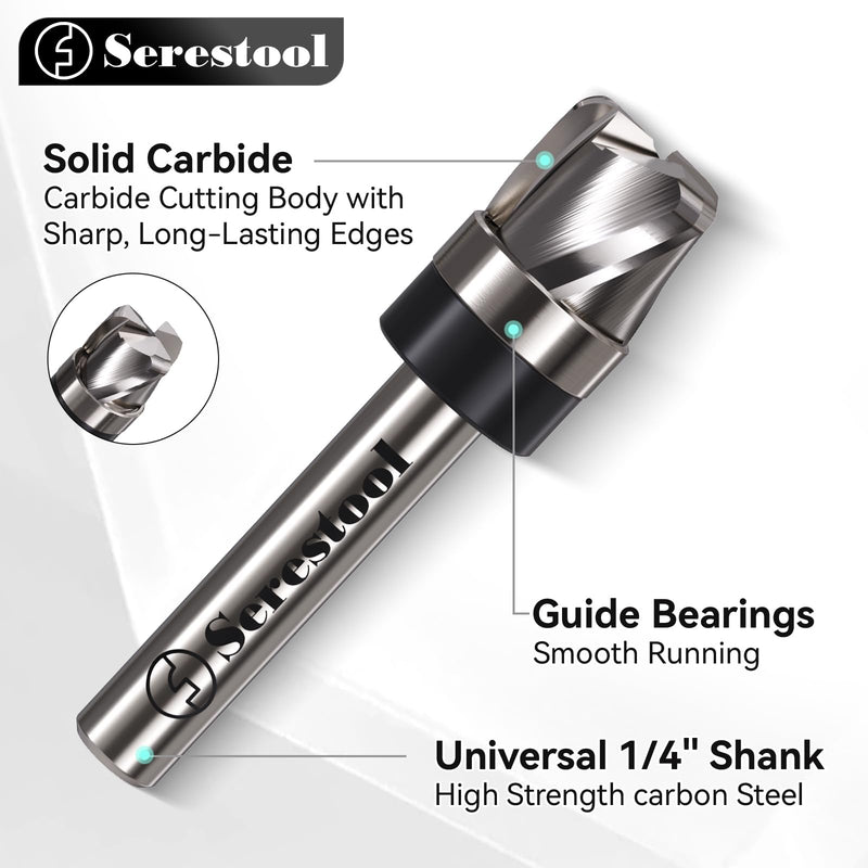Bowl and Tray Router Bit 1/4" Shank, 1/2" Cutting Diameter, 3/8" Cutting Height, 3/16" Radius, 3-Flute Solid Carbide Template Router Bit for Wood Dish Bowl Carving 1/4"x1/2"x3/8"xR3/16"