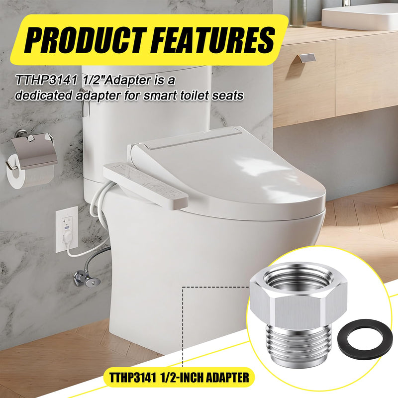 TTHP3141 1/2" Adapter compatible with Toto Washlet C5,SW583,S350E,K300,550e,SW3345,SW3036 and others, Universal Skirted Toilet (2-PACK) 2-PACK