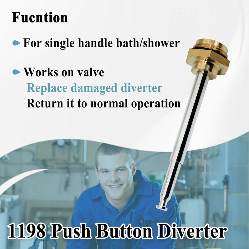 1394 Push Button Diverter Stem Part, Shower Diverter Valve Replacement Part, 4IN Metal