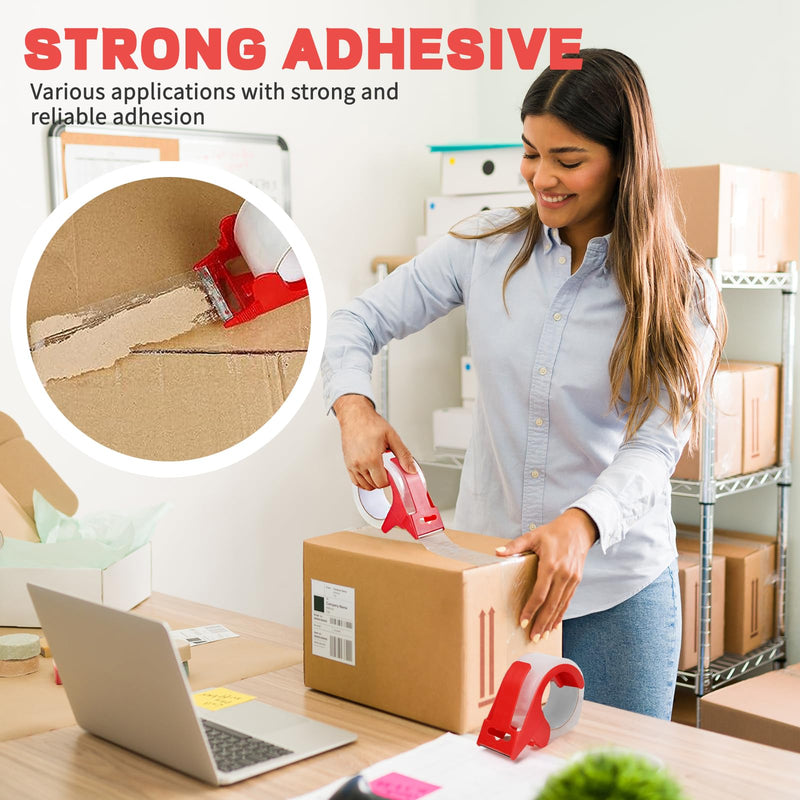 2 Rolls Clear Packing Tape with 2 refillable Dispenser, Heavy Duty Packaging Tape 1.88 Inches x 55 Yards, Strong Adhesive Packaging Tape for Moving Boxes, Shipping, Mailing, Office and Storage