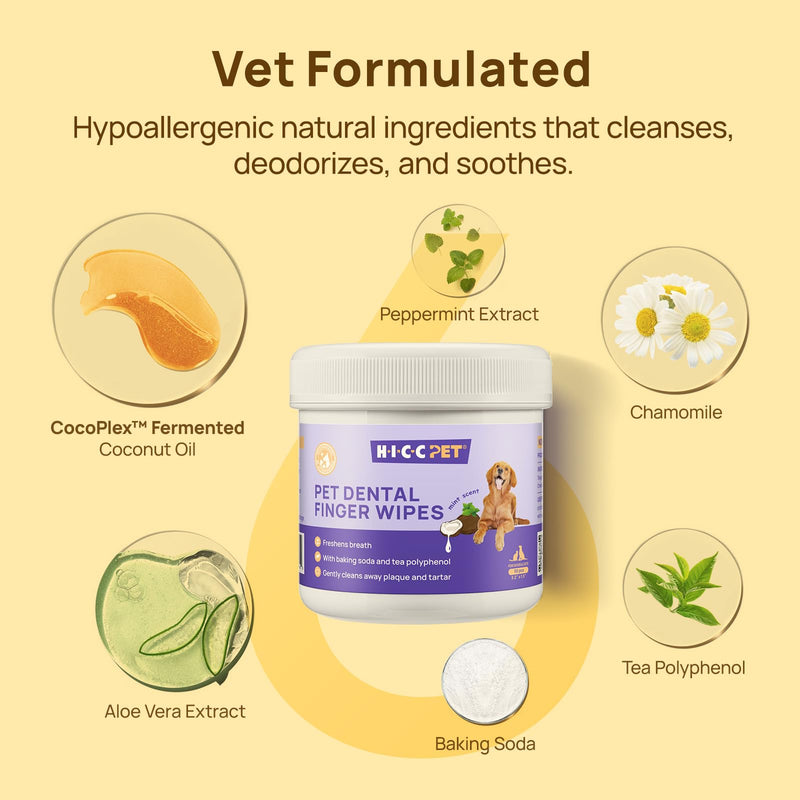 HICC PET Teeth Cleaning Wipes for Dogs & Cats, Remove Bad Breath by Removing Plaque and Tartar Buildup, Disposable Dog Finger Toothbrush Gentle Pet Dental Care Wipes, 50 Counts, (Mint Scent) Mint 1.54" Wide (50 Count) - PawsPlanet Australia