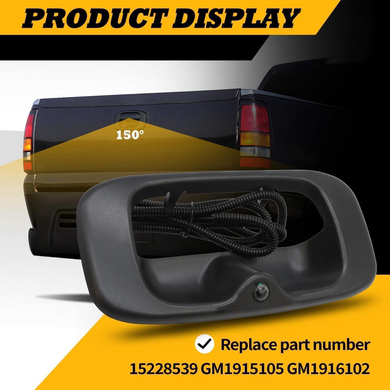 GM1916102 Tailgate Handle Rear View Camera Compatible with 1999-2006 Silverado and Sierra 1500 2500 3500HD Pickups Reverse Rear View Backup Camera 12V Power Cable RCA Plug