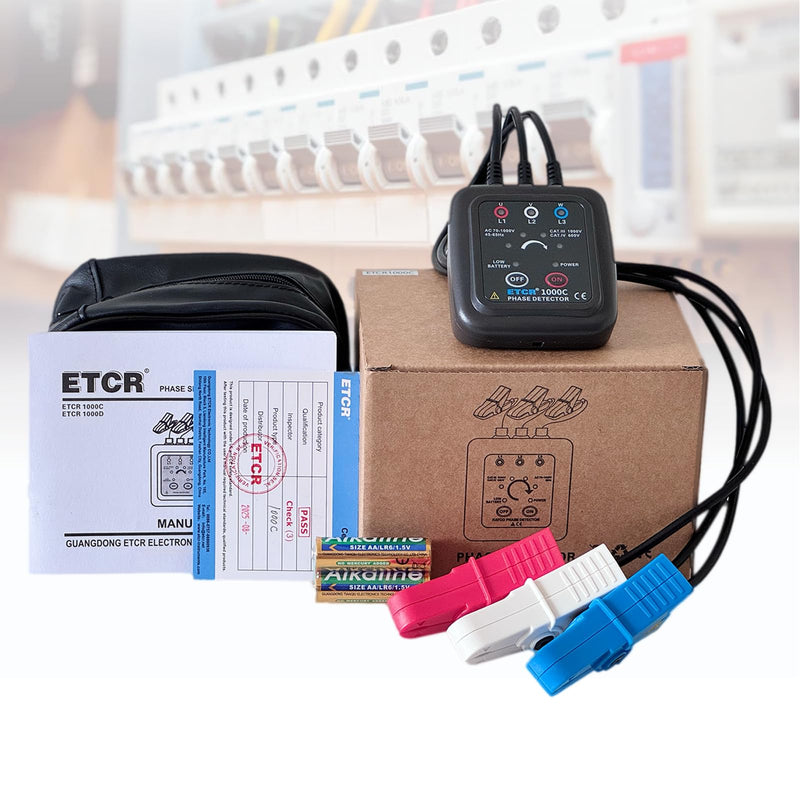 ETCR1000C Non-Contact Phase Sequence Tester Phase Rotation Meter | For insulated wires 0.06-0.6in (1.6-16mm) diameter, suitable for AC 70-1000V phase sequence testing