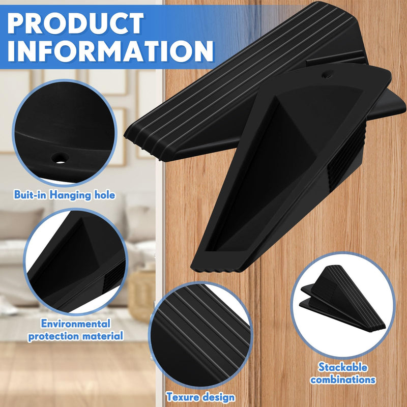 Frienda 2 Pcs Jumbo Door Stoppers Heavy Duty Door Stopper Tall up to 2inch Tall Wedge TPR Large Door Wedge Stackable Big Rubber Door Stop for Hotel Carpet Hardwood Concrete and Tile (Black) Black