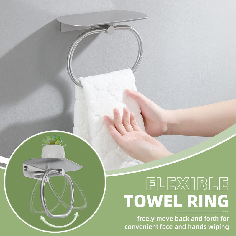 Angle Simple Hand Towel Ring Holder with Shelf for Bathroom Brushed Nickel | SUS304 Stainless Steel, Kitchen Towel Rack,Wall-Mounted